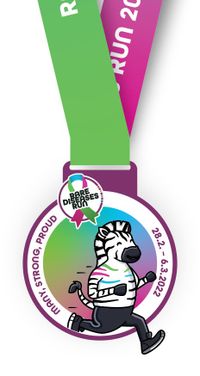 Runde bunte Medaille mit laufendem Zebra vom Rare Diseases Run 2022